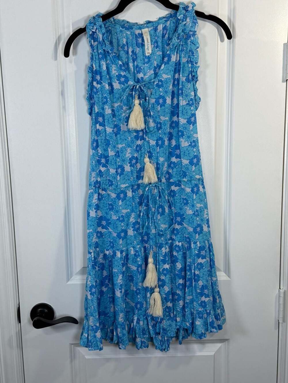 Coolchange Blue Floral Tassel Ruffle Mini Dress Size XS